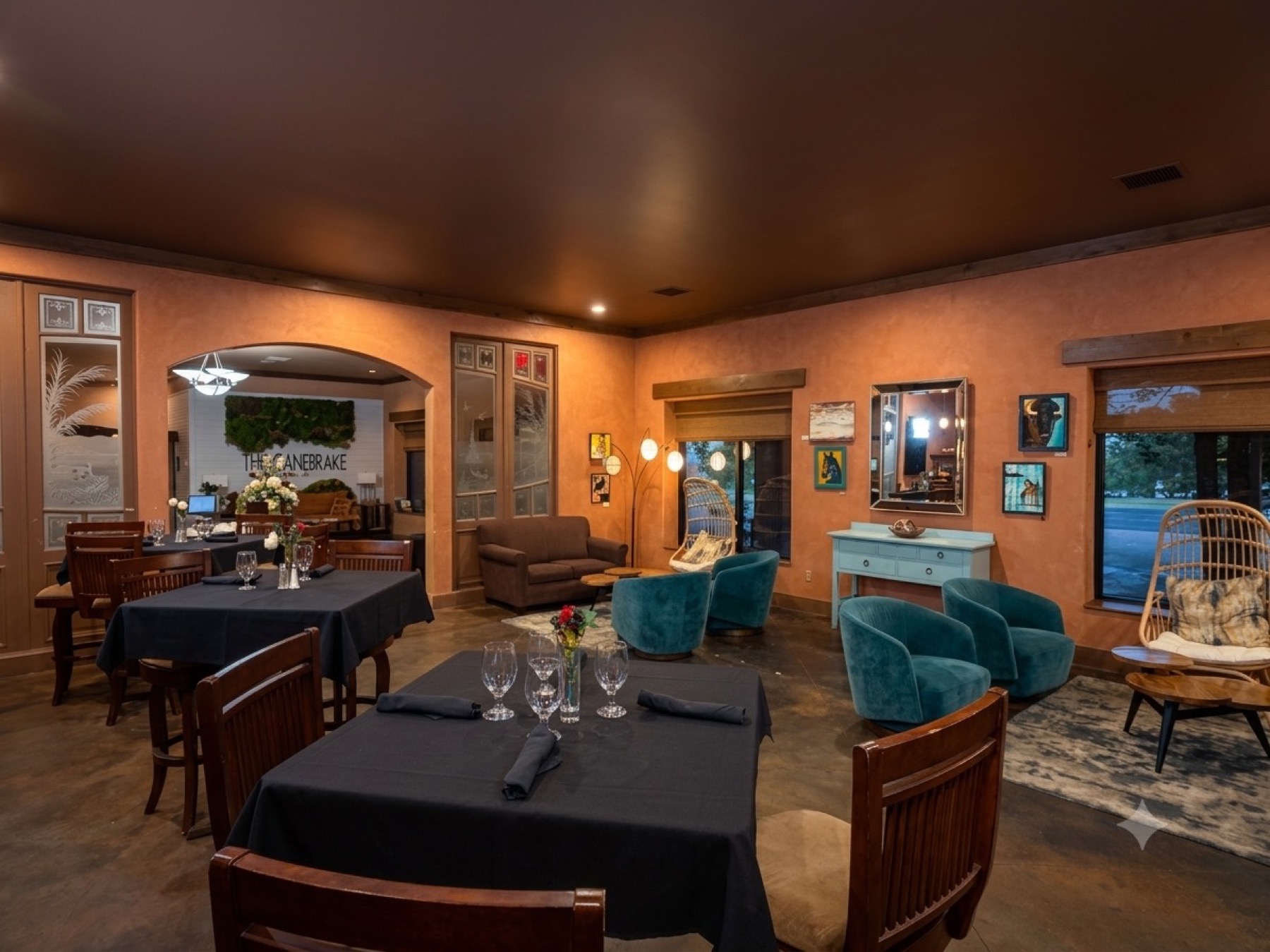 The warmly appointed WayWard Kitchen dining room